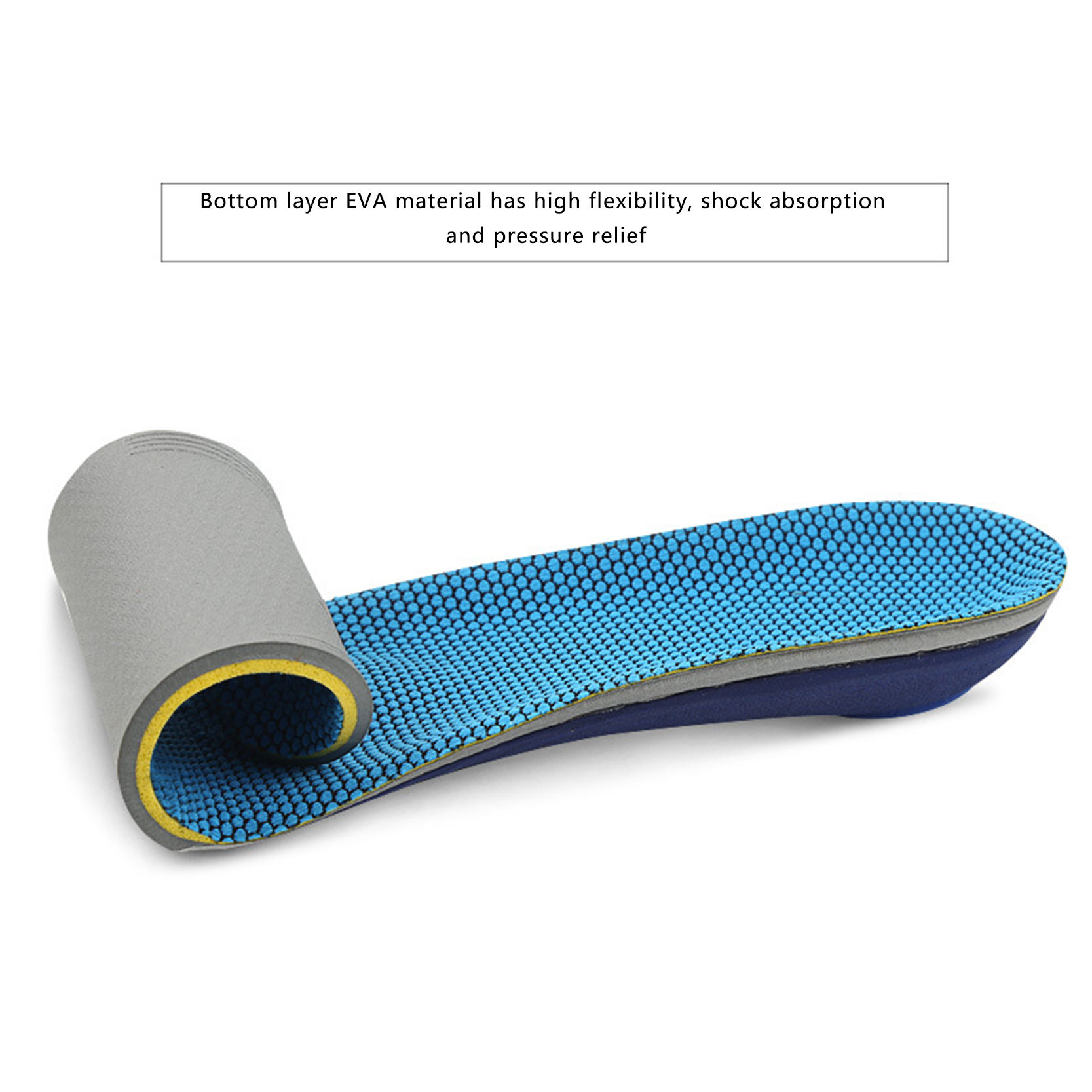 Athletic corrective insole for high arches - absorbs shock and distributes weight evenly